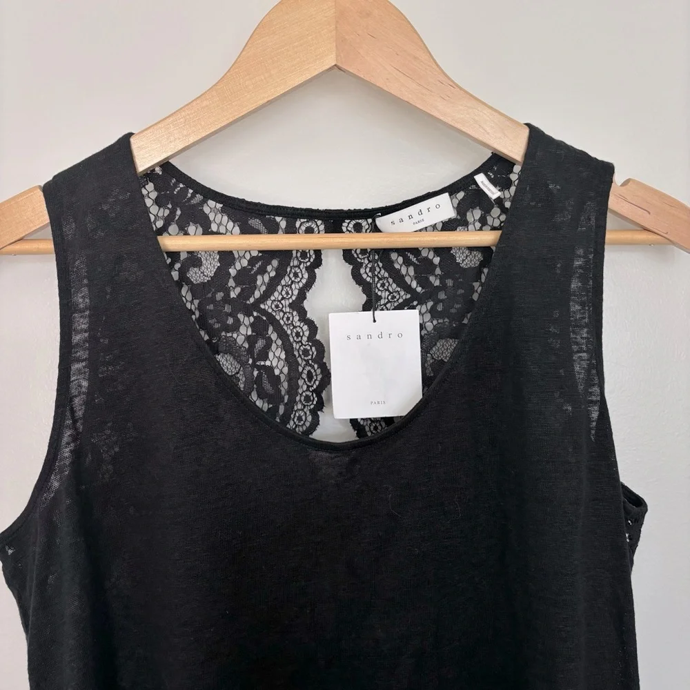 NWT Sandro Paris Black‎ Lace Tank Top Tango Noir Size Large - Picture 3 of 10